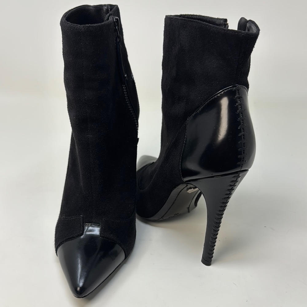 Alice + Olivia Black Heeled Boots Leather and Suede 4.5” heel